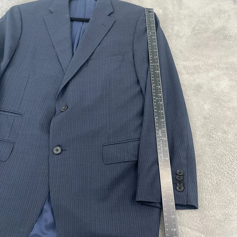Samuelsohn 100% Wool Sport Coat Men 42/36R Blue Stripe Double Vent Preppy Canada